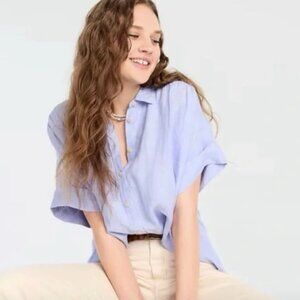 J. Crew Relaxed Fit Short Sleeve Baird McNutt Irish Linen in French Blue